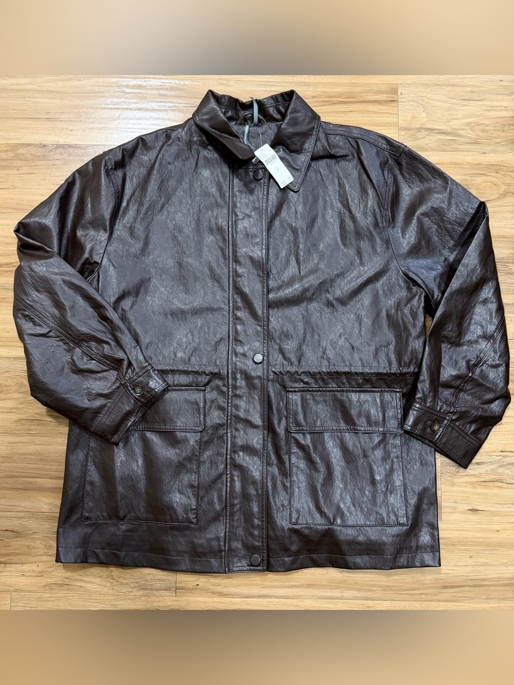 By Anthropologie Cinched-Waist Faux-Leather Jacket. Size Medium
